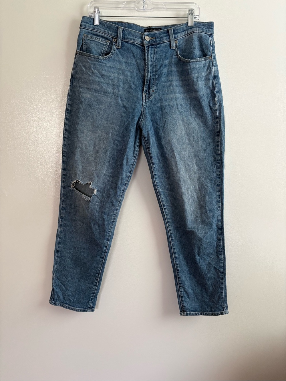 Lucky Brand High-Rise Drew Mom Blue Distressed Jeans Size 10/30A